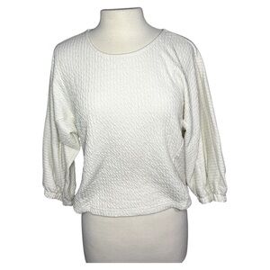 Anthropologie White Top Scoop Neck Ribbed Long Sleeve